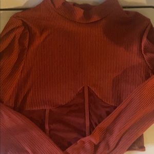 BURNT ORANGE MESH LONG SLEEVE CROP TOP
